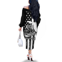 Alligator Alcatraz Family Matching Off The Shoulder Long Sleeve Dress and Hawaiian Shirt Cool Gator Everglades USA Grunge Flag - Wonder Print Shop