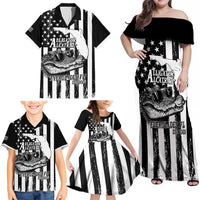 Alligator Alcatraz Family Matching Off Shoulder Maxi Dress and Hawaiian Shirt Cool Gator Everglades USA Grunge Flag - Wonder Print Shop