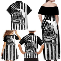 Alligator Alcatraz Family Matching Off Shoulder Maxi Dress and Hawaiian Shirt Cool Gator Everglades USA Grunge Flag - Wonder Print Shop