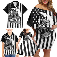 Alligator Alcatraz Family Matching Off Shoulder Short Dress and Hawaiian Shirt Cool Gator Everglades USA Grunge Flag - Wonder Print Shop