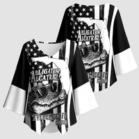 Alligator Alcatraz Kimono Sleeve Blouse Cool Gator Everglades USA Grunge Flag - Wonder Print Shop