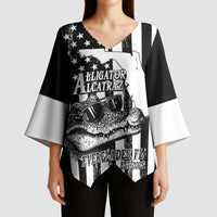 Alligator Alcatraz Kimono Sleeve Blouse Cool Gator Everglades USA Grunge Flag - Wonder Print Shop