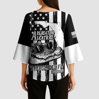 Alligator Alcatraz Kimono Sleeve Blouse Cool Gator Everglades USA Grunge Flag - Wonder Print Shop