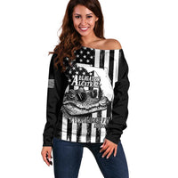 Alligator Alcatraz Off Shoulder Sweater Cool Gator Everglades USA Grunge Flag - Wonder Print Shop