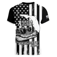 Alligator Alcatraz Women V-Neck T-Shirt Cool Gator Everglades USA Grunge Flag - Wonder Print Shop