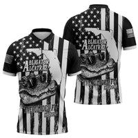 Alligator Alcatraz Zipper Polo Shirt Cool Gator Everglades USA Grunge Flag - Wonder Print Shop