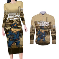 Alligator Alcatraz Couples Matching Long Sleeve Bodycon Dress and Long Sleeve Button Shirt Police Gator Rock Penitentiary - Wonder Print Shop