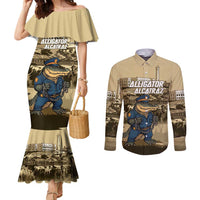 Alligator Alcatraz Couples Matching Mermaid Dress and Long Sleeve Button Shirt Police Gator Rock Penitentiary - Wonder Print Shop