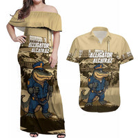 Alligator Alcatraz Couples Matching Off Shoulder Maxi Dress and Hawaiian Shirt Police Gator Rock Penitentiary - Wonder Print Shop