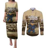 Alligator Alcatraz Couples Matching Puletasi and Long Sleeve Button Shirt Police Gator Rock Penitentiary - Wonder Print Shop