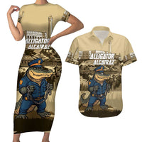 Alligator Alcatraz Couples Matching Short Sleeve Bodycon Dress and Hawaiian Shirt Police Gator Rock Penitentiary - Wonder Print Shop