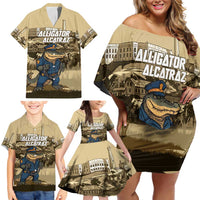 Alligator Alcatraz Family Matching Off Shoulder Short Dress and Hawaiian Shirt Police Gator Rock Penitentiary - Wonder Print Shop