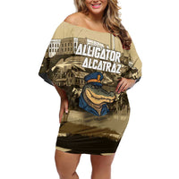 Alligator Alcatraz Family Matching Off Shoulder Short Dress and Hawaiian Shirt Police Gator Rock Penitentiary - Wonder Print Shop