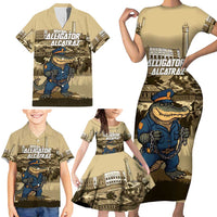 Alligator Alcatraz Family Matching Short Sleeve Bodycon Dress and Hawaiian Shirt Police Gator Rock Penitentiary - Wonder Print Shop