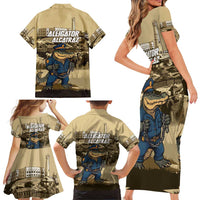 Alligator Alcatraz Family Matching Short Sleeve Bodycon Dress and Hawaiian Shirt Police Gator Rock Penitentiary - Wonder Print Shop
