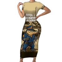 Alligator Alcatraz Family Matching Short Sleeve Bodycon Dress and Hawaiian Shirt Police Gator Rock Penitentiary - Wonder Print Shop