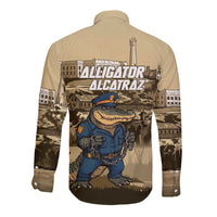 Alligator Alcatraz Long Sleeve Button Shirt Police Gator Rock Penitentiary - Wonder Print Shop