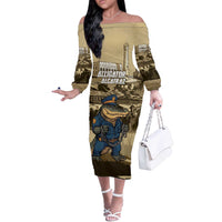 Alligator Alcatraz Off The Shoulder Long Sleeve Dress Police Gator Rock Penitentiary - Wonder Print Shop