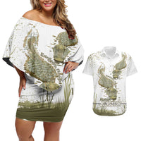 Everglades Florida Alligators Couples Matching Off Shoulder Short Dress and Hawaiian Shirt Alcatraz Est 2025 - Wonder Print Shop