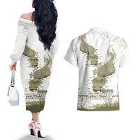 Everglades Florida Alligators Couples Matching Off The Shoulder Long Sleeve Dress and Hawaiian Shirt Alcatraz Est 2025 - Wonder Print Shop