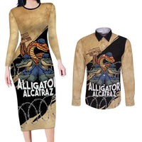 Alligator Alcatraz Couples Matching Long Sleeve Bodycon Dress and Long Sleeve Button Shirt Gator and Python Restricted Area - Wonder Print Shop