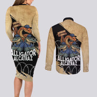 Alligator Alcatraz Couples Matching Long Sleeve Bodycon Dress and Long Sleeve Button Shirt Gator and Python Restricted Area - Wonder Print Shop