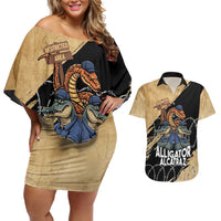 Alligator Alcatraz Couples Matching Off Shoulder Short Dress and Hawaiian Shirt Gator and Python Restricted Area - Wonder Print Shop