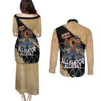 Alligator Alcatraz Couples Matching Puletasi and Long Sleeve Button Shirt Gator and Python Restricted Area - Wonder Print Shop