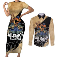Alligator Alcatraz Couples Matching Short Sleeve Bodycon Dress and Long Sleeve Button Shirt Gator and Python Restricted Area - Wonder Print Shop