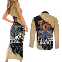 Alligator Alcatraz Couples Matching Short Sleeve Bodycon Dress and Long Sleeve Button Shirt Gator and Python Restricted Area - Wonder Print Shop