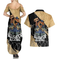 Alligator Alcatraz Couples Matching Summer Maxi Dress and Hawaiian Shirt Gator and Python Restricted Area - Wonder Print Shop