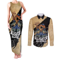 Alligator Alcatraz Couples Matching Tank Maxi Dress and Long Sleeve Button Shirt Gator and Python Restricted Area - Wonder Print Shop