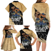 Alligator Alcatraz Family Matching Long Sleeve Bodycon Dress and Hawaiian Shirt Gator and Python Restricted Area - Wonder Print Shop
