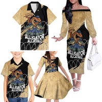 Alligator Alcatraz Family Matching Off The Shoulder Long Sleeve Dress and Hawaiian Shirt Gator and Python Restricted Area - Wonder Print Shop