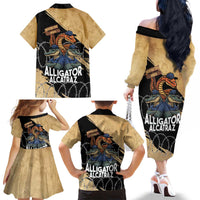 Alligator Alcatraz Family Matching Off The Shoulder Long Sleeve Dress and Hawaiian Shirt Gator and Python Restricted Area - Wonder Print Shop