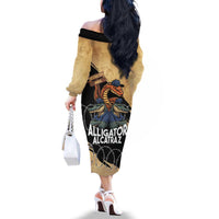 Alligator Alcatraz Family Matching Off The Shoulder Long Sleeve Dress and Hawaiian Shirt Gator and Python Restricted Area - Wonder Print Shop