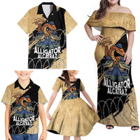Alligator Alcatraz Family Matching Off Shoulder Maxi Dress and Hawaiian Shirt Gator and Python Restricted Area - Wonder Print Shop