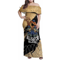 Alligator Alcatraz Family Matching Off Shoulder Maxi Dress and Hawaiian Shirt Gator and Python Restricted Area - Wonder Print Shop