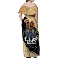 Alligator Alcatraz Family Matching Off Shoulder Maxi Dress and Hawaiian Shirt Gator and Python Restricted Area - Wonder Print Shop