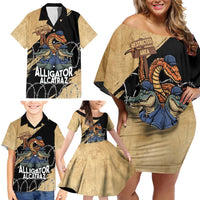 Alligator Alcatraz Family Matching Off Shoulder Short Dress and Hawaiian Shirt Gator and Python Restricted Area - Wonder Print Shop