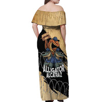 Alligator Alcatraz Off Shoulder Maxi Dress Gator and Python Restricted Area - Wonder Print Shop