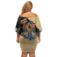 Alligator Alcatraz Off Shoulder Short Dress Gator and Python Restricted Area - Wonder Print Shop