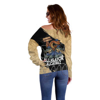 Alligator Alcatraz Off Shoulder Sweater Gator and Python Restricted Area - Wonder Print Shop