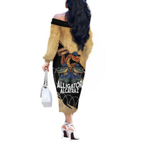 Alligator Alcatraz Off The Shoulder Long Sleeve Dress Gator and Python Restricted Area - Wonder Print Shop