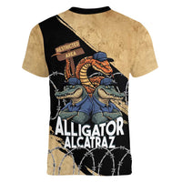 Alligator Alcatraz Women V-Neck T-Shirt Gator and Python Restricted Area - Wonder Print Shop