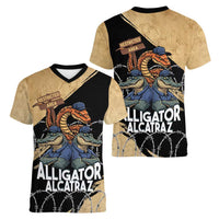 Alligator Alcatraz Women V-Neck T-Shirt Gator and Python Restricted Area - Wonder Print Shop