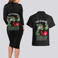 Protect The Everglades Couples Matching Long Sleeve Bodycon Dress and Hawaiian Shirt Gator No Alligator Alcatraz - Wonder Print Shop