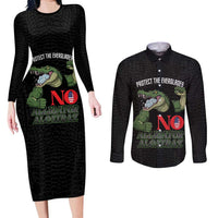 Protect The Everglades Couples Matching Long Sleeve Bodycon Dress and Long Sleeve Button Shirt Gator No Alligator Alcatraz - Wonder Print Shop