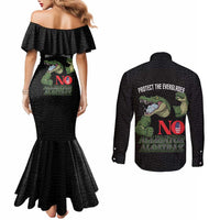 Protect The Everglades Couples Matching Mermaid Dress and Long Sleeve Button Shirt Gator No Alligator Alcatraz - Wonder Print Shop