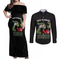 Protect The Everglades Couples Matching Off Shoulder Maxi Dress and Long Sleeve Button Shirt Gator No Alligator Alcatraz - Wonder Print Shop
